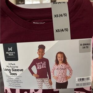 Red and Pink Long Sleeve Tees Soft Cotton Crew Neck